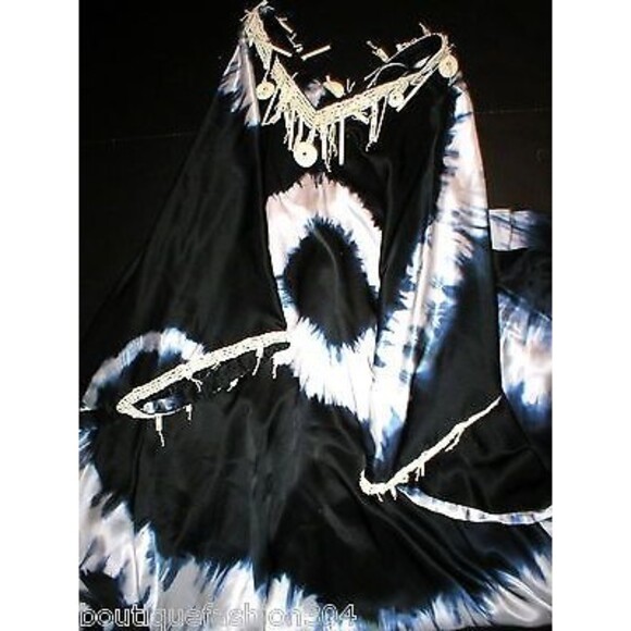 NWT New Josie Natori Couture Tie Dye Silk Caftan Blue White Womens XL Gown Loung - Picture 1 of 10